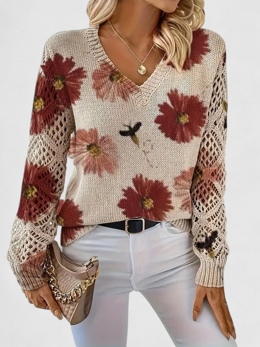 Jersey Elegante con Estampado Floral y Mangas Aireadas
