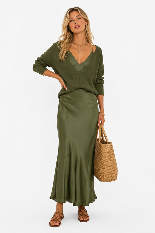 Elena - Vestido midi de satén verde (Copia)