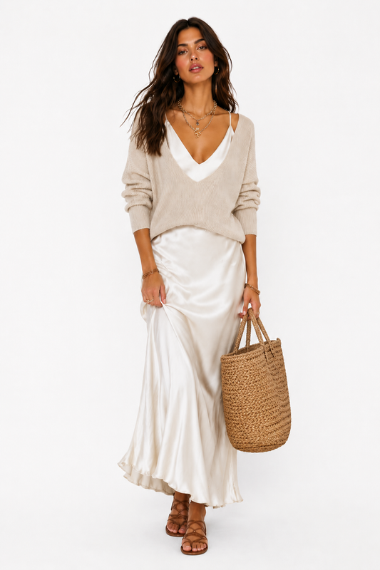 Elena - Vestido midi de satén blanco (Copia)