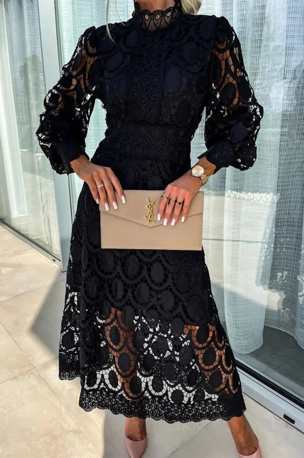 Elena | Elegante vestido midi de encaje